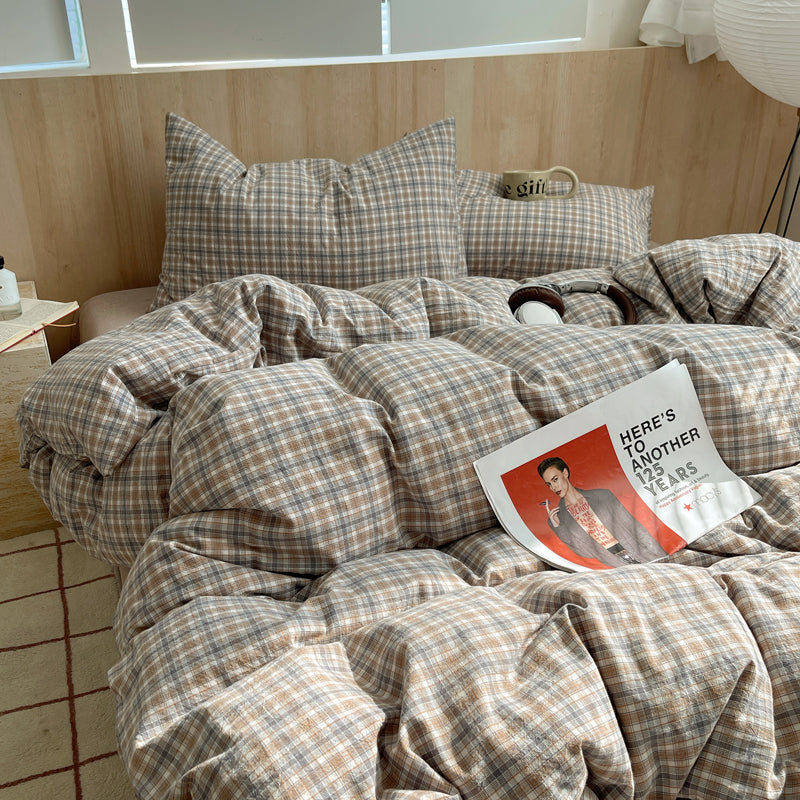 Checkered Cotton Duvet - Mocha