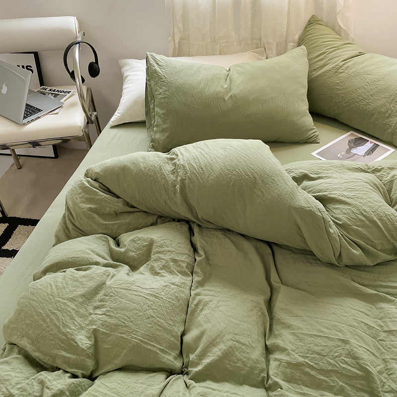 Solid Washed Cotton Duvet Set 4 Pieces - Matcha