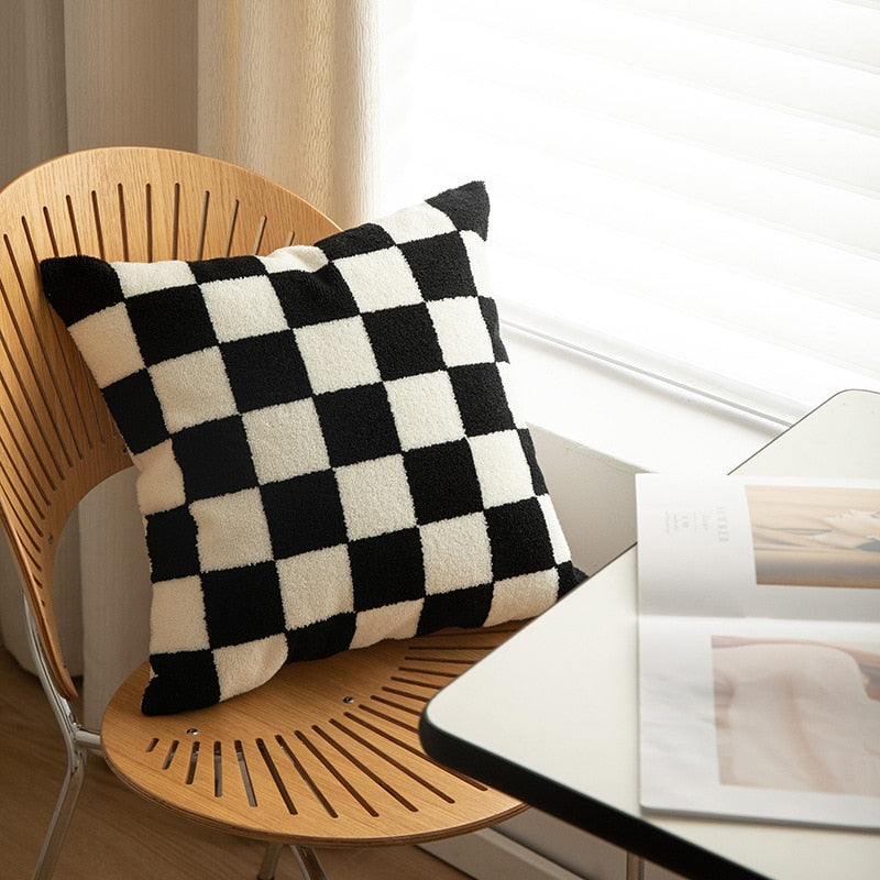 Checkered Boucle Cushion Cover