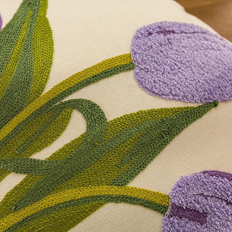 Tulip Embroidered Cushion Cover