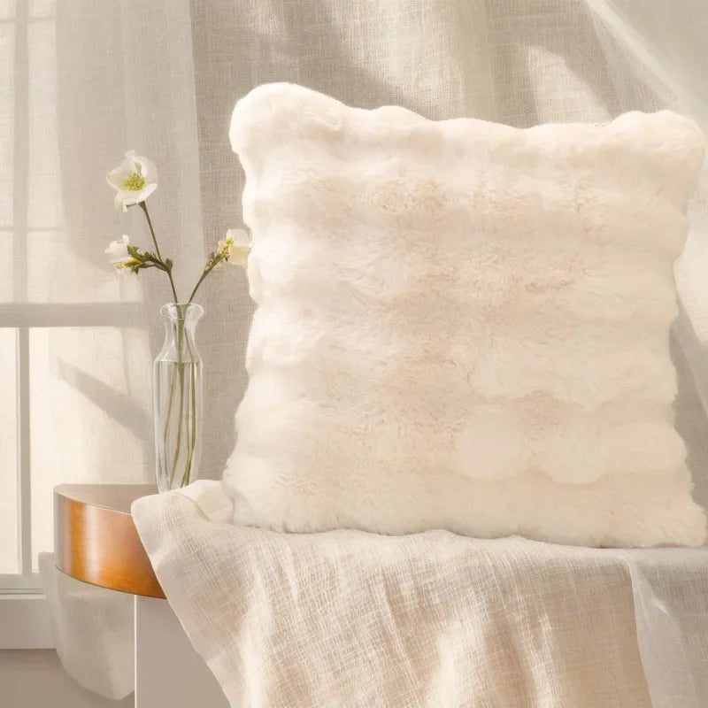 Waffle Faux Fur Cushion Cover