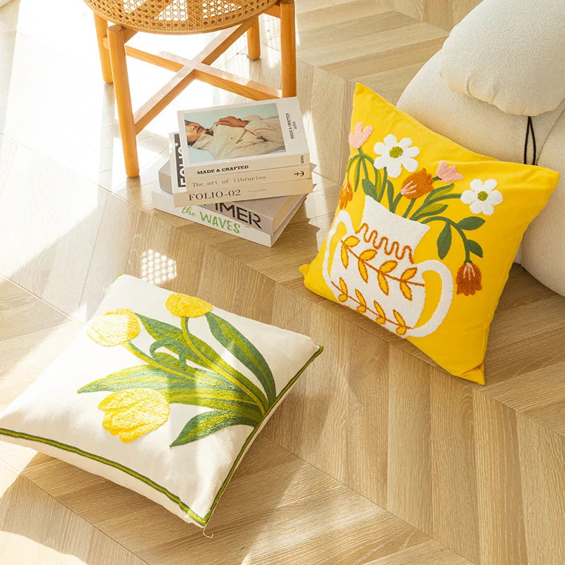 Vase Embroidered Cushion Cover