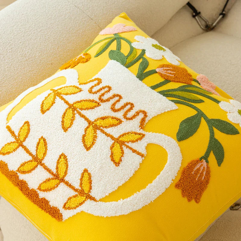 Vase Embroidered Cushion Cover
