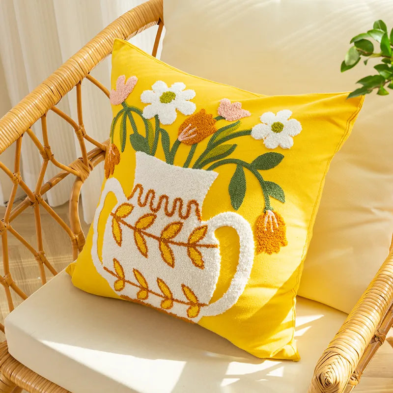 Vase Embroidered Cushion Cover