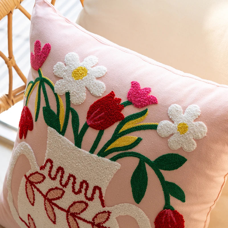 Vase Embroidered Cushion Cover