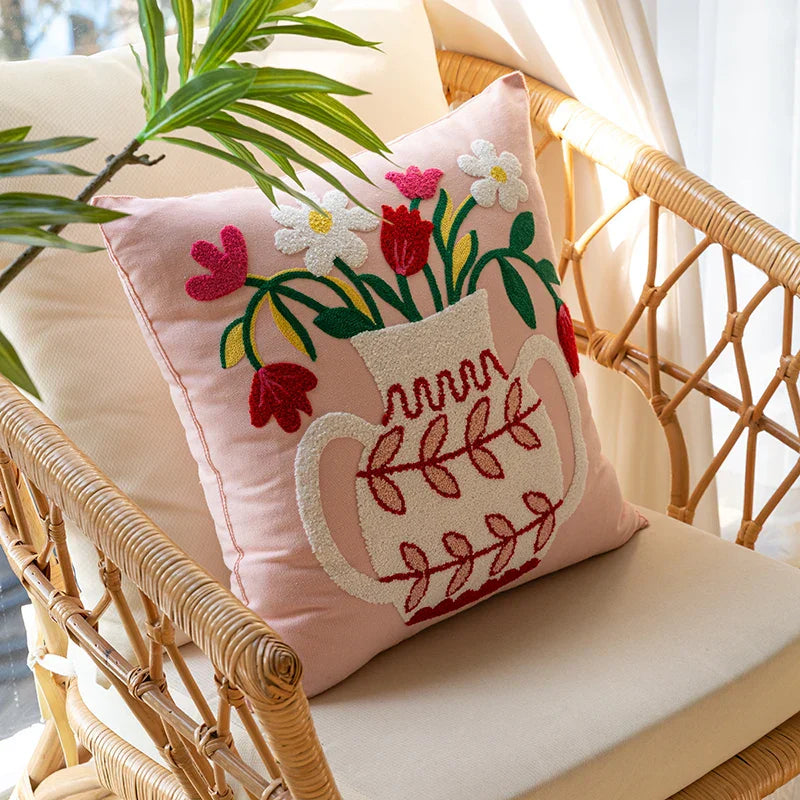 Vase Embroidered Cushion Cover