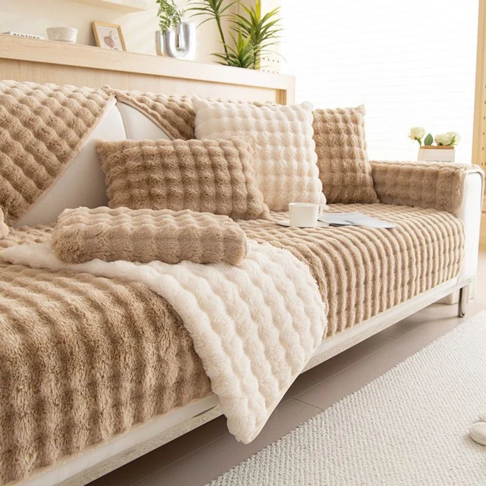 Waffle Faux Fur Sofa Cover