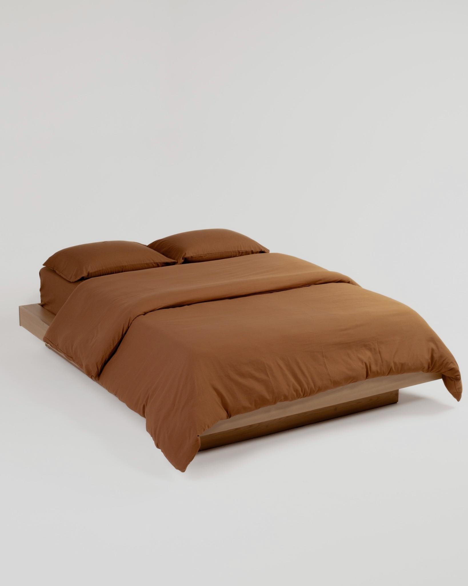 Solid Washed Cotton Duvet Set 4 Pieces - Brown