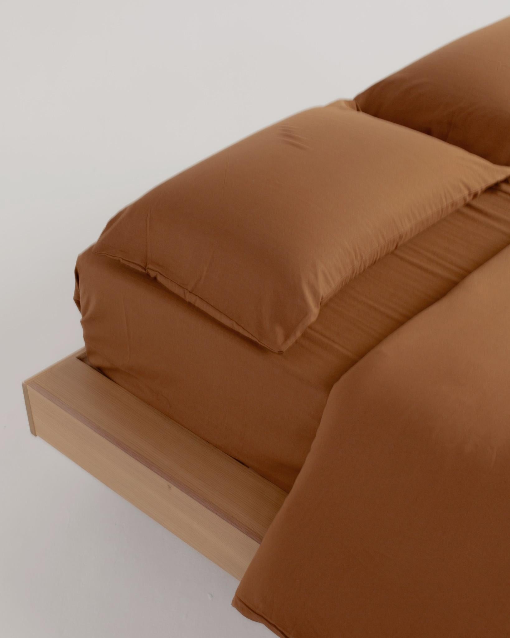 Solid Washed Cotton Duvet Set 4 Pieces - Brown