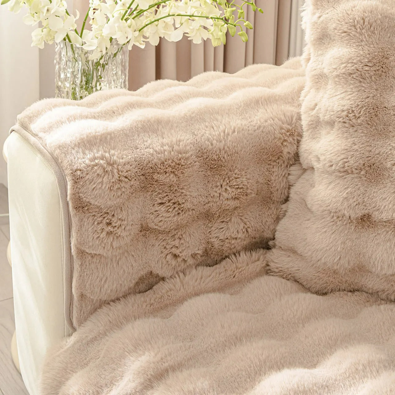 Waffle Faux Fur Sofa Cover