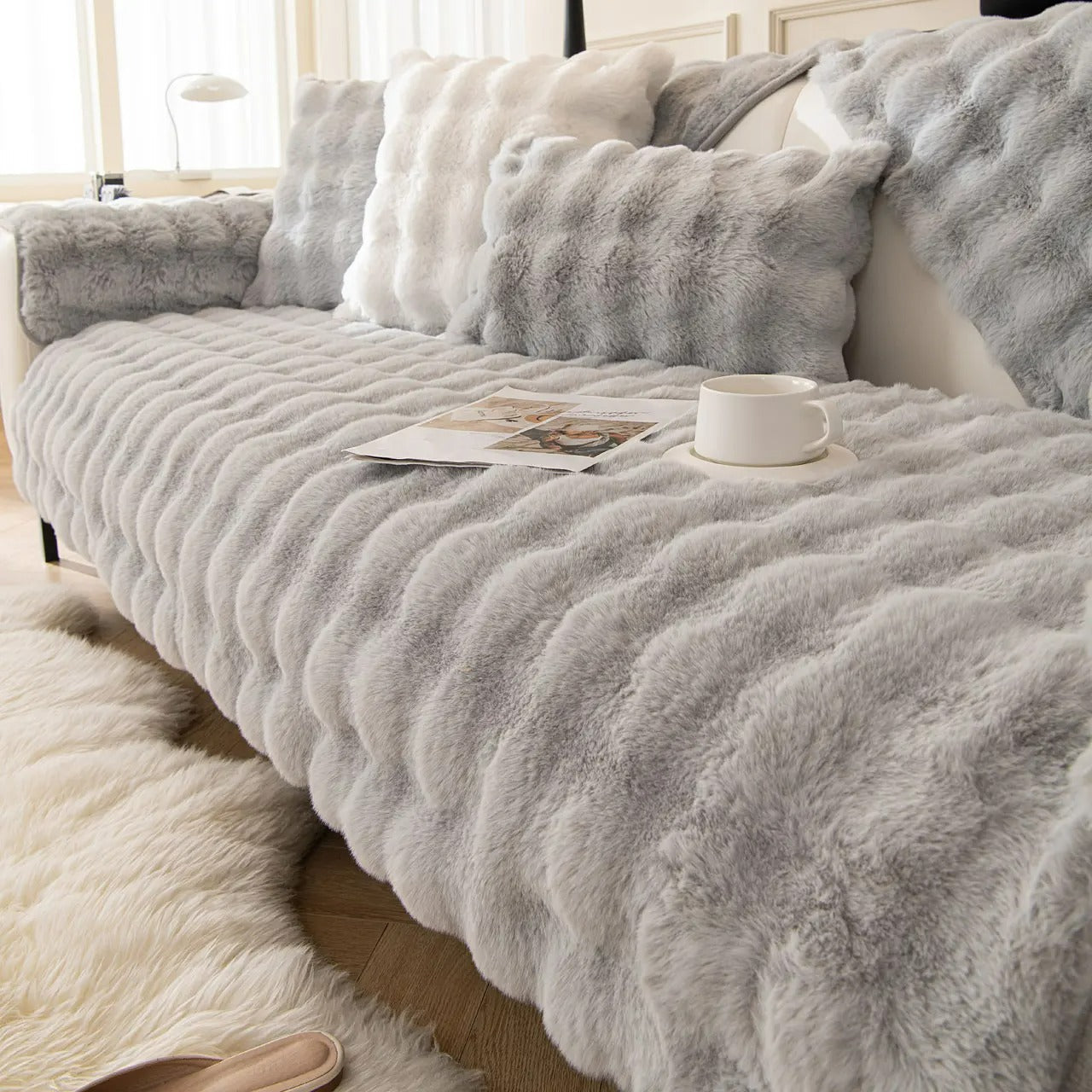 Waffle Faux Fur Sofa Cover