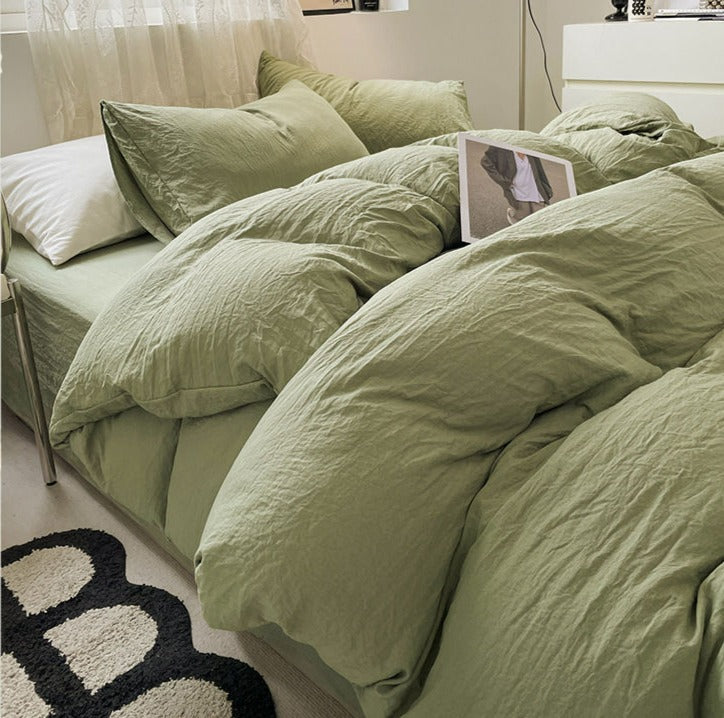 Solid Washed Cotton Duvet Set 4 Pieces - Matcha