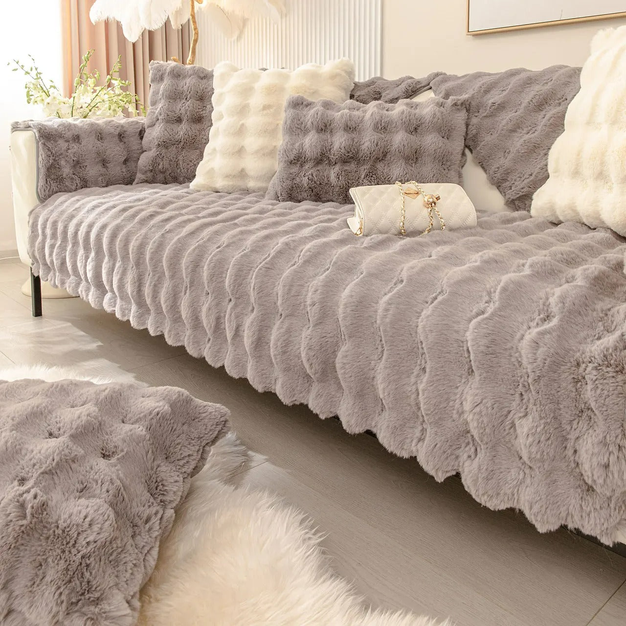 Waffle Faux Fur Sofa Cover
