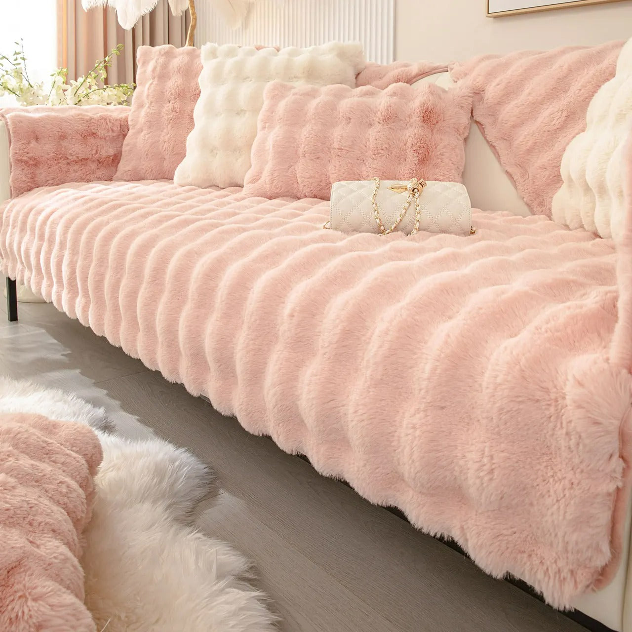 Waffle Faux Fur Sofa Cover
