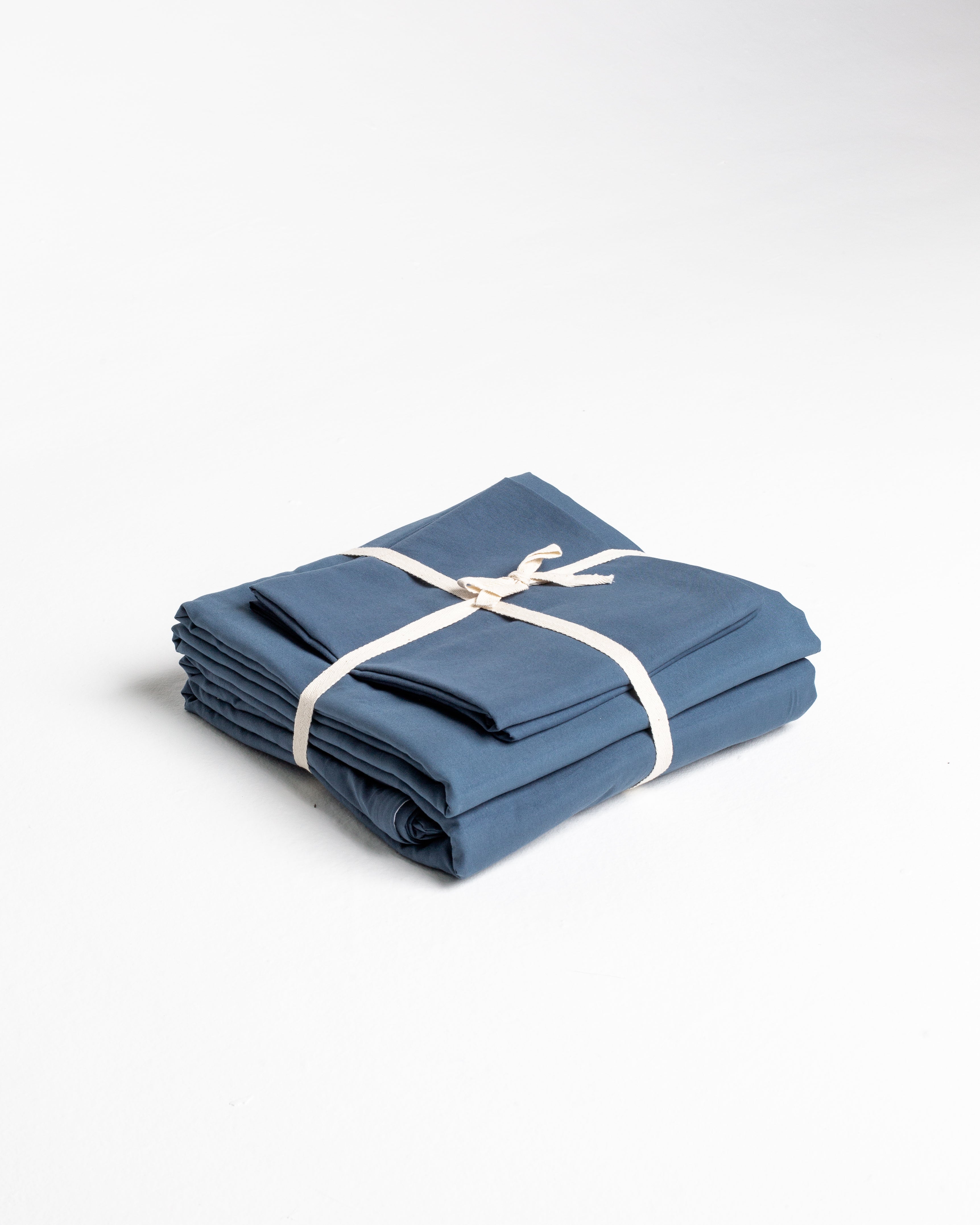 Navy Solid Washed Cotton Duvet Set 4 Pieces