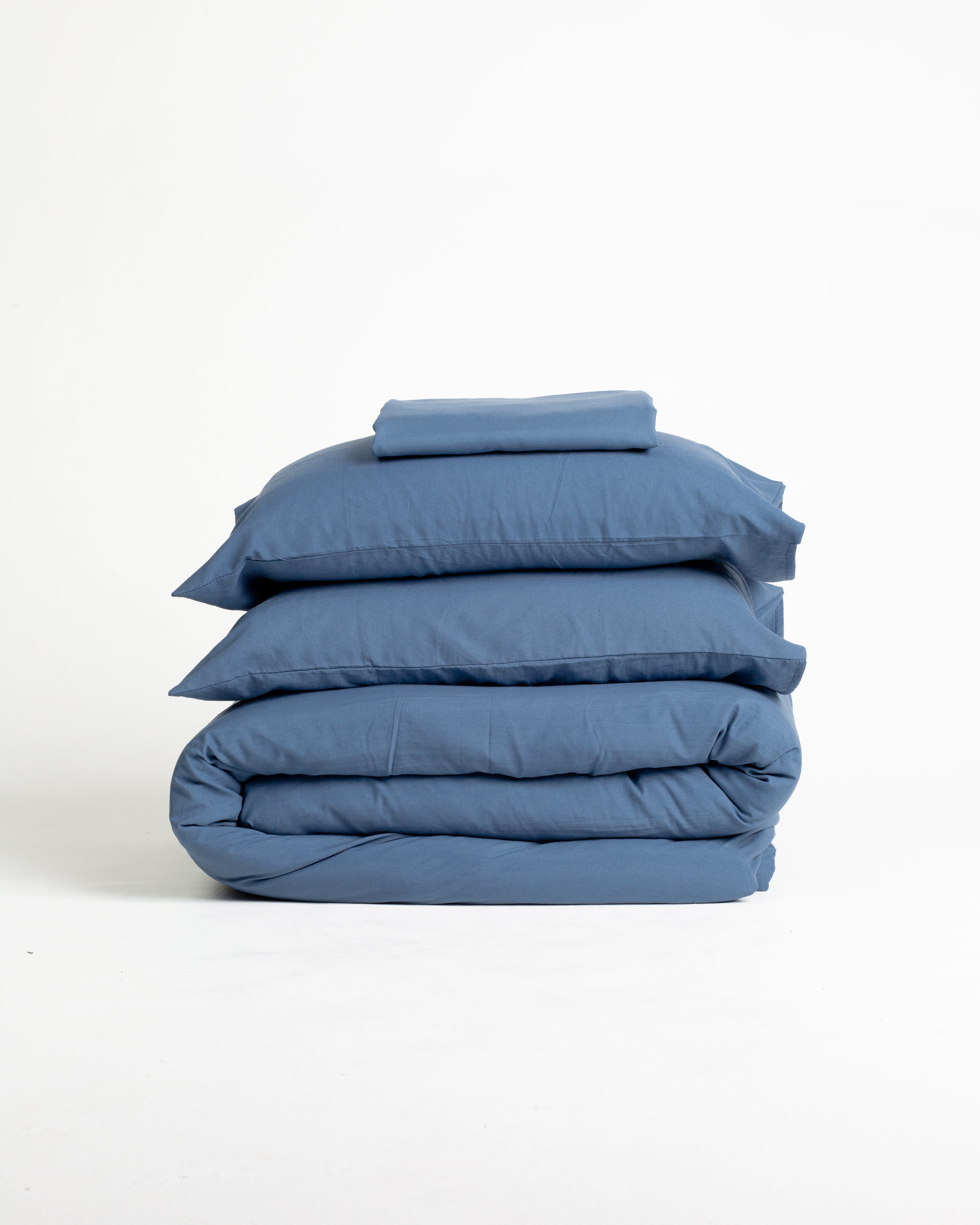 Navy Solid Washed Cotton Duvet Set 4 Pieces