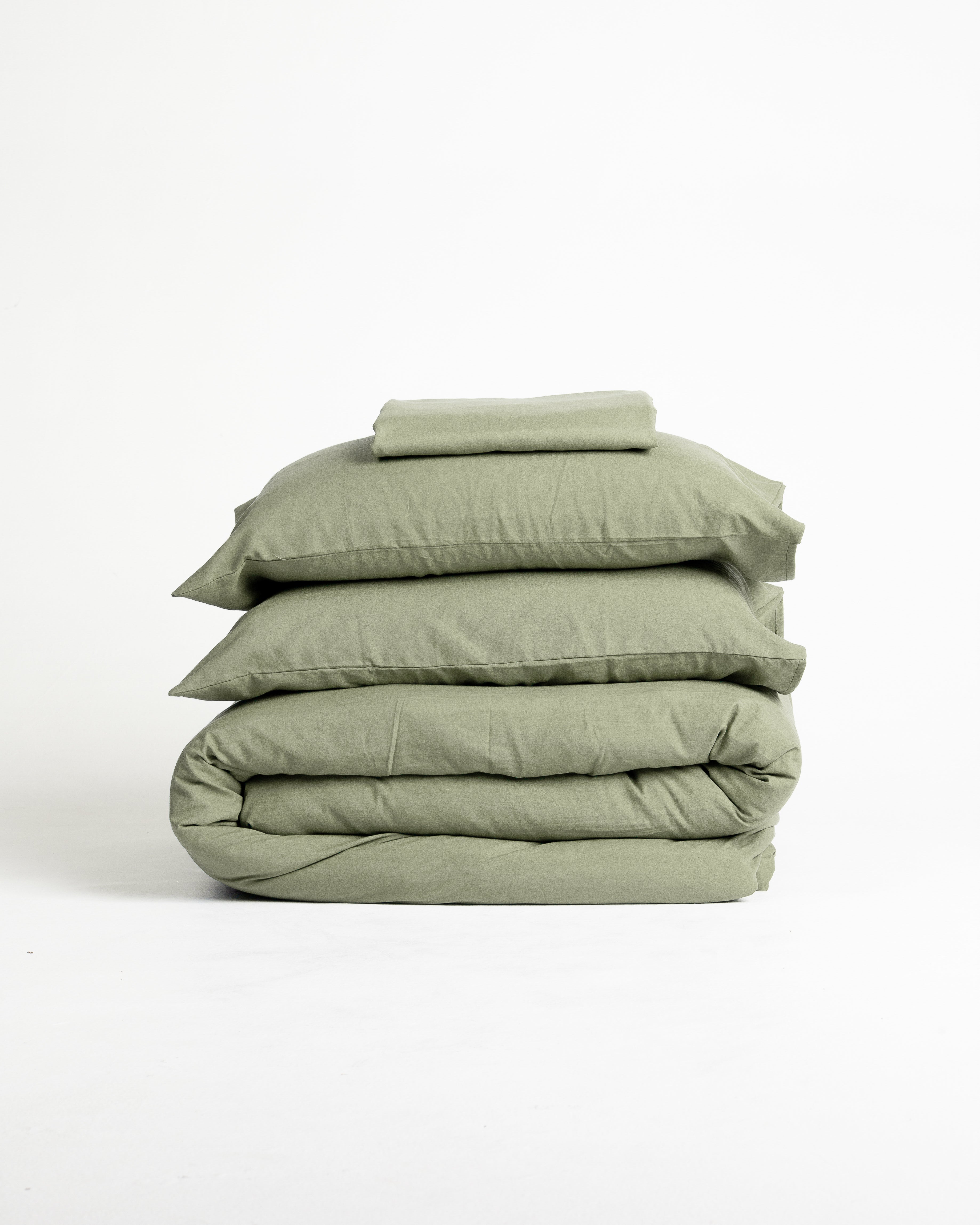 Solid Washed Cotton Duvet Set 4 Pieces - Matcha